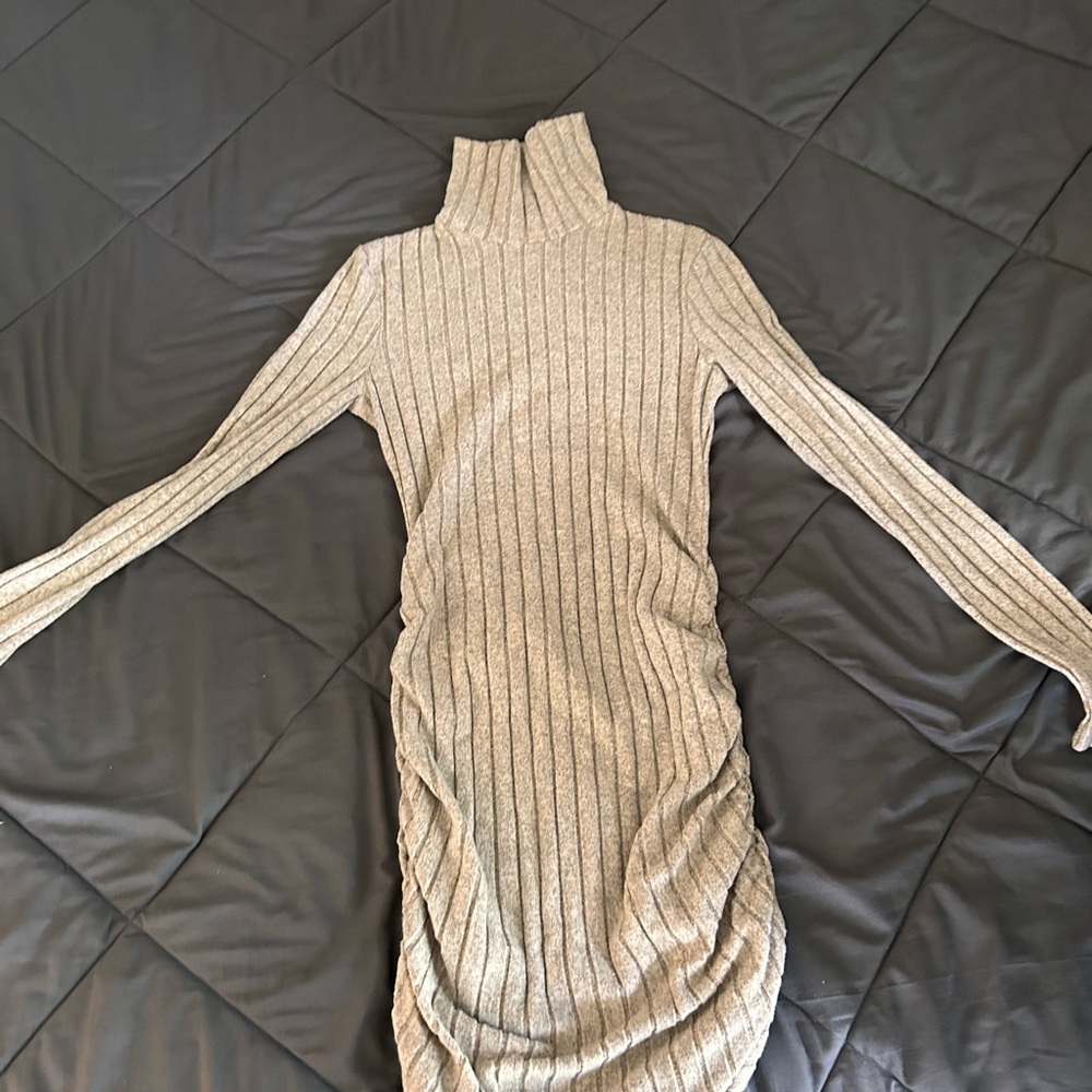 SHEIN Taupe Ribbed Long Sleeve Dress